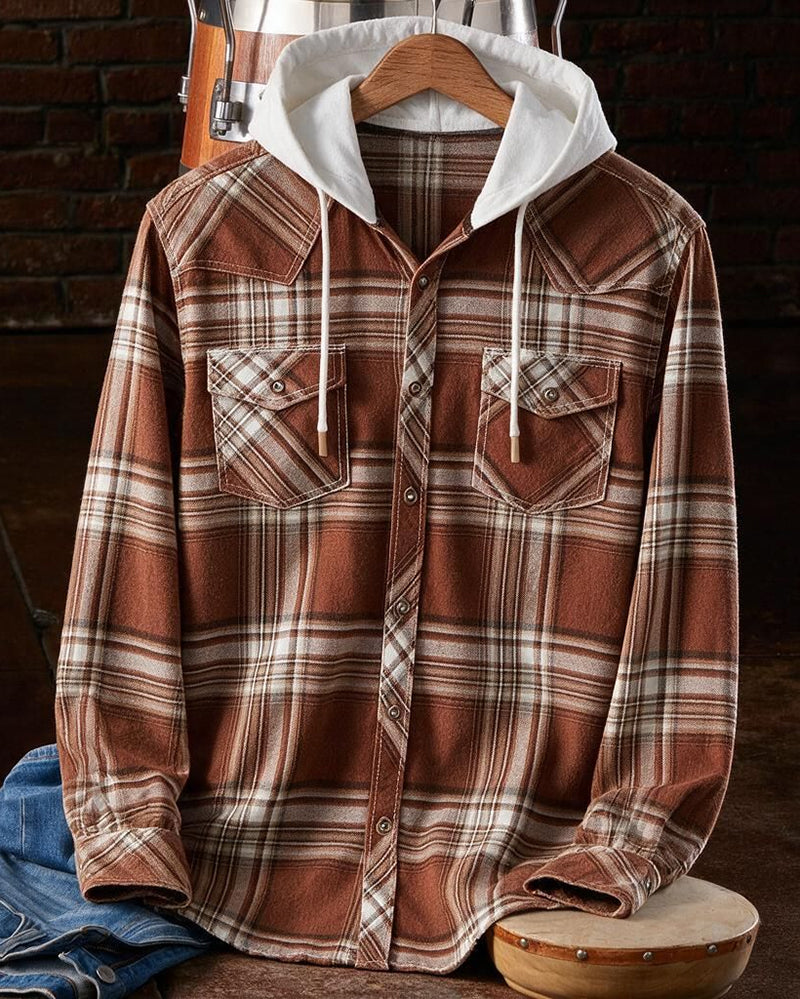 Rust Plaid Brushed Fleece Hood Athletic Shirt