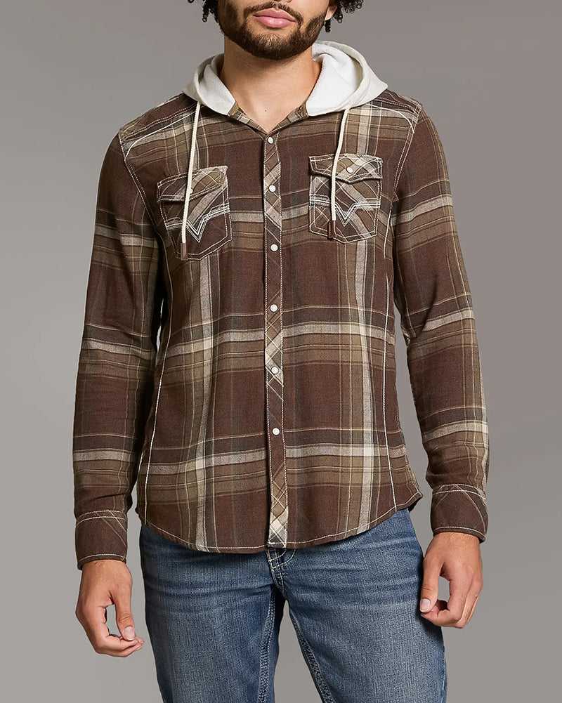 Vintage Burgundy Plaid Hooded Athletic Western Long Sleeve Shirt