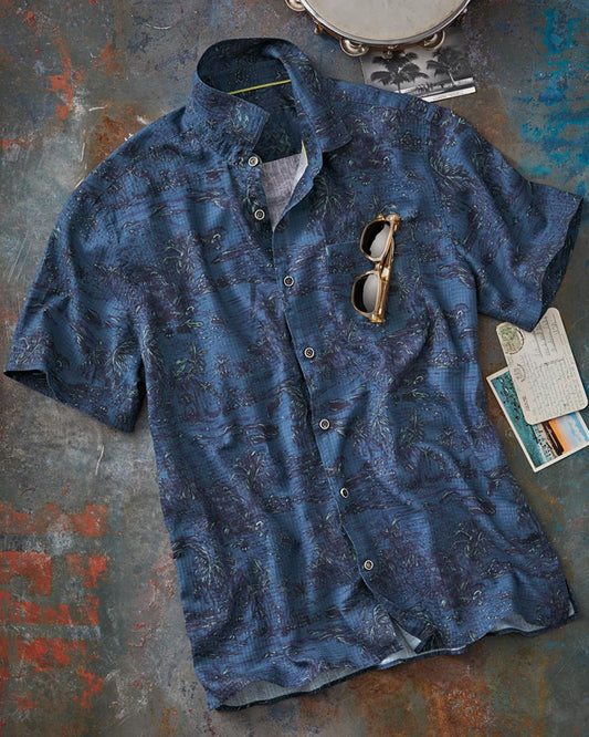 Blue Tropical Print Short Sleeve Shirt