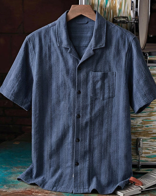 Blue Textured Stripe Short Sleeve Shirt