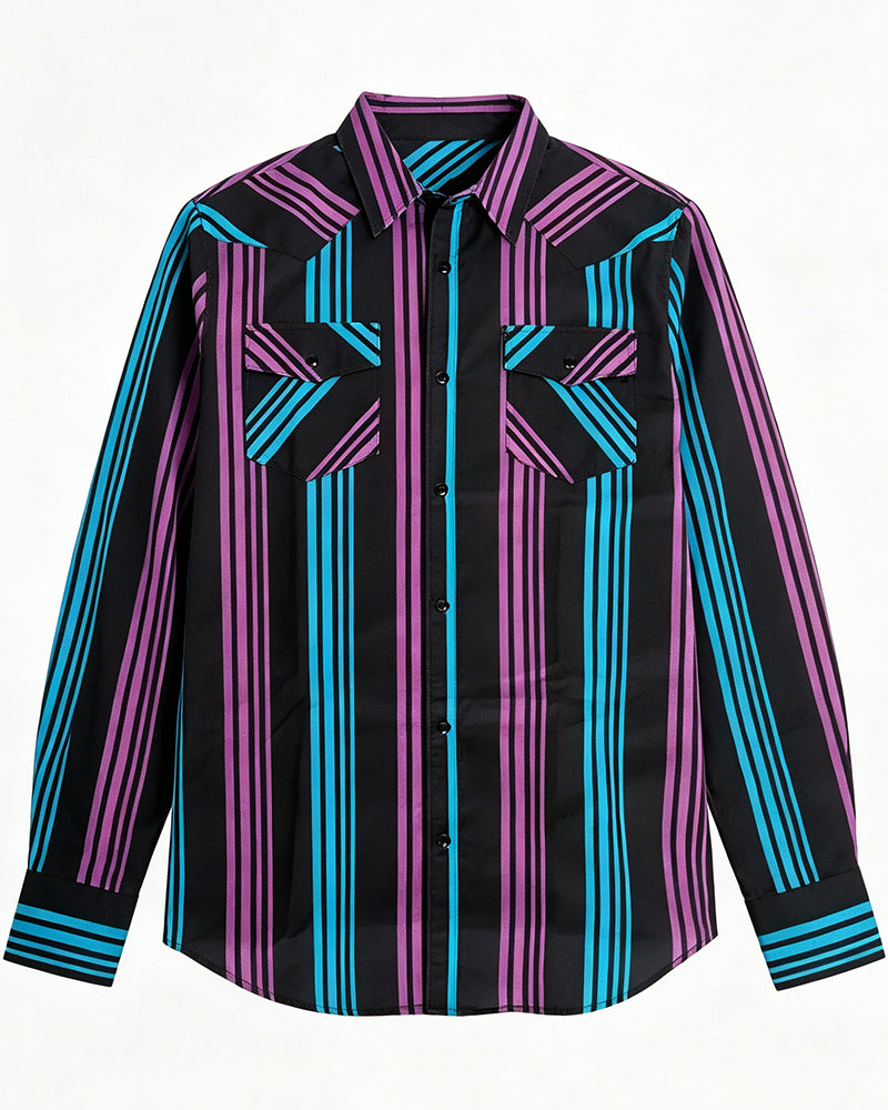 Men's Vertical Striped Long Sleeve Western Shirt