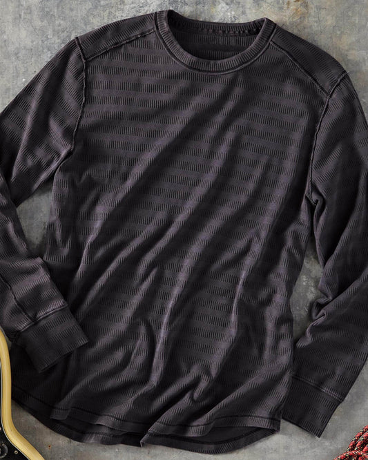 Long Sleeve Textured Stripe Crew Neck Tee