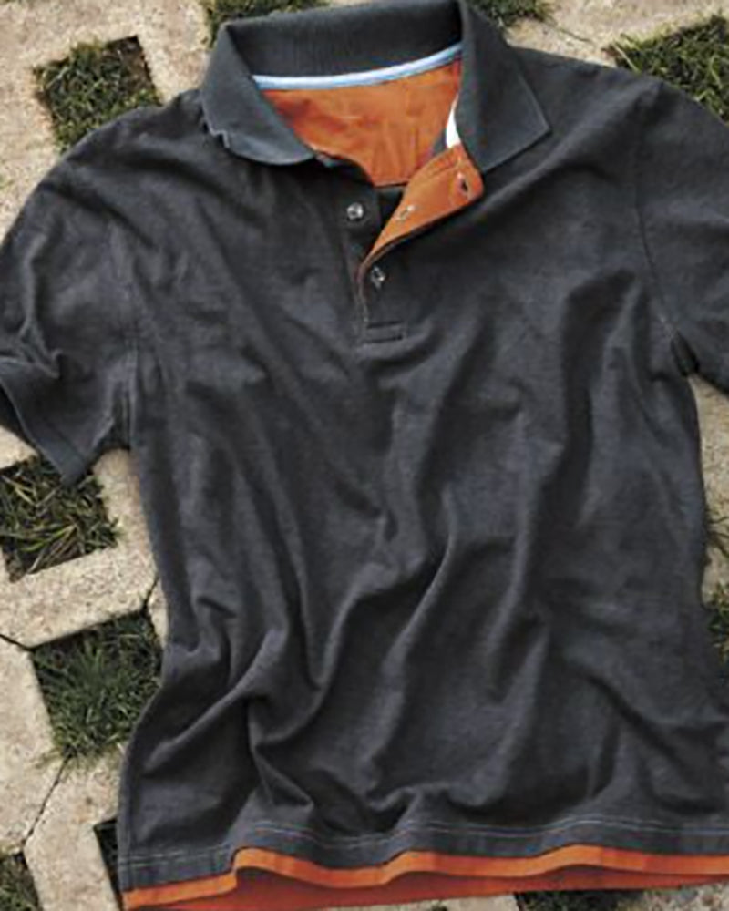 Charcoal Men's Contrast Trim Short Sleeve Polo