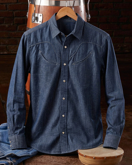 Retro Striped Western Snap Button Long Sleeve Shirt