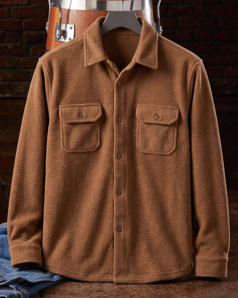 Solid Rubber Tan Snap Long Sleeve Shirt