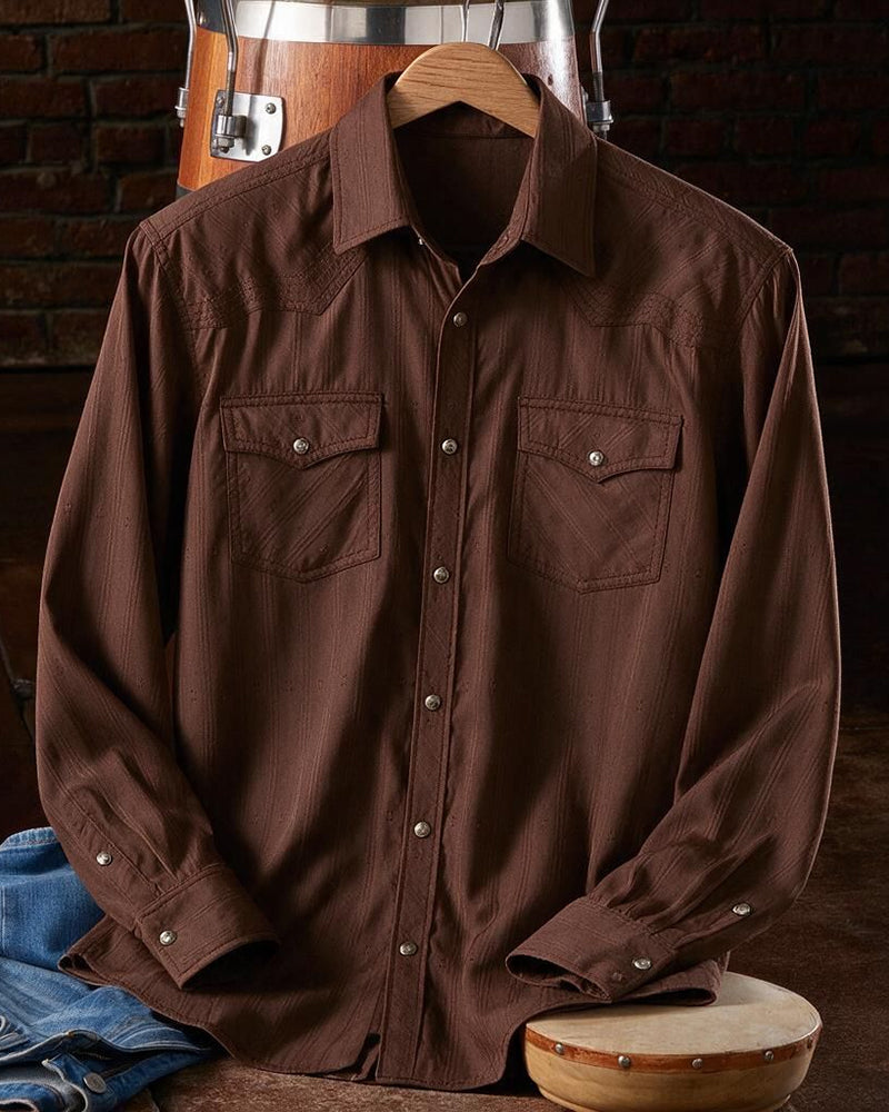 Subtle Geo Print Snap Front Long Shirt