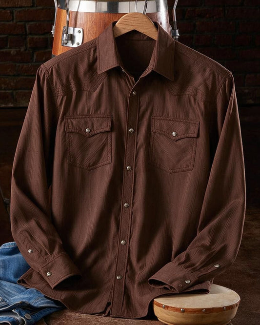 Subtle Geo Print Snap Front Long Shirt
