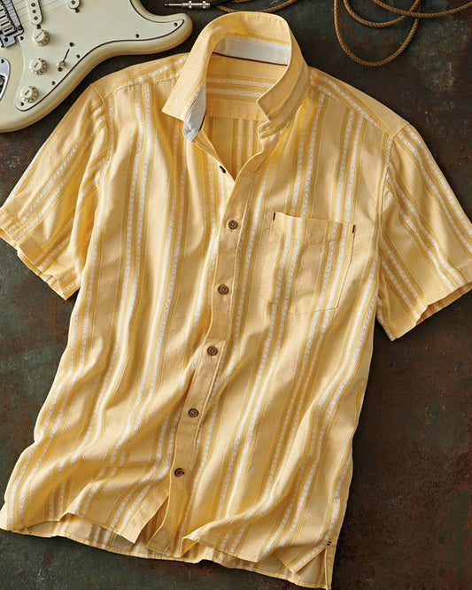 Yellow Dobby Stripe Button Down Shirt