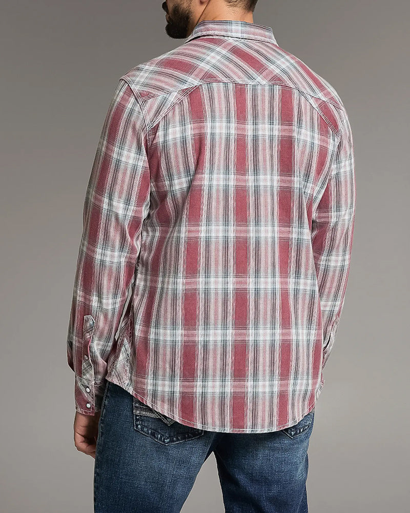 Red Navy White Washed Plaid Athletic Western Shirt
