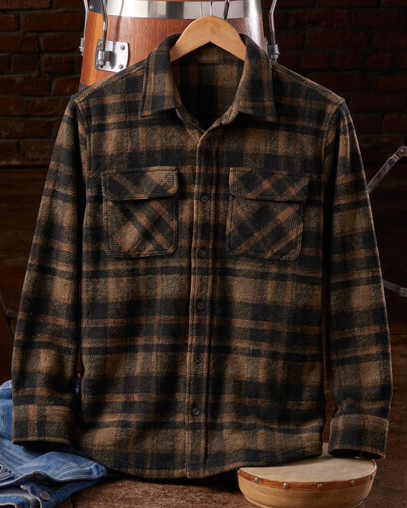 Black Brown Brushed Plaid Long Sleeve Shirt