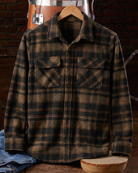 Black Brown Brushed Plaid Long Sleeve Shirt