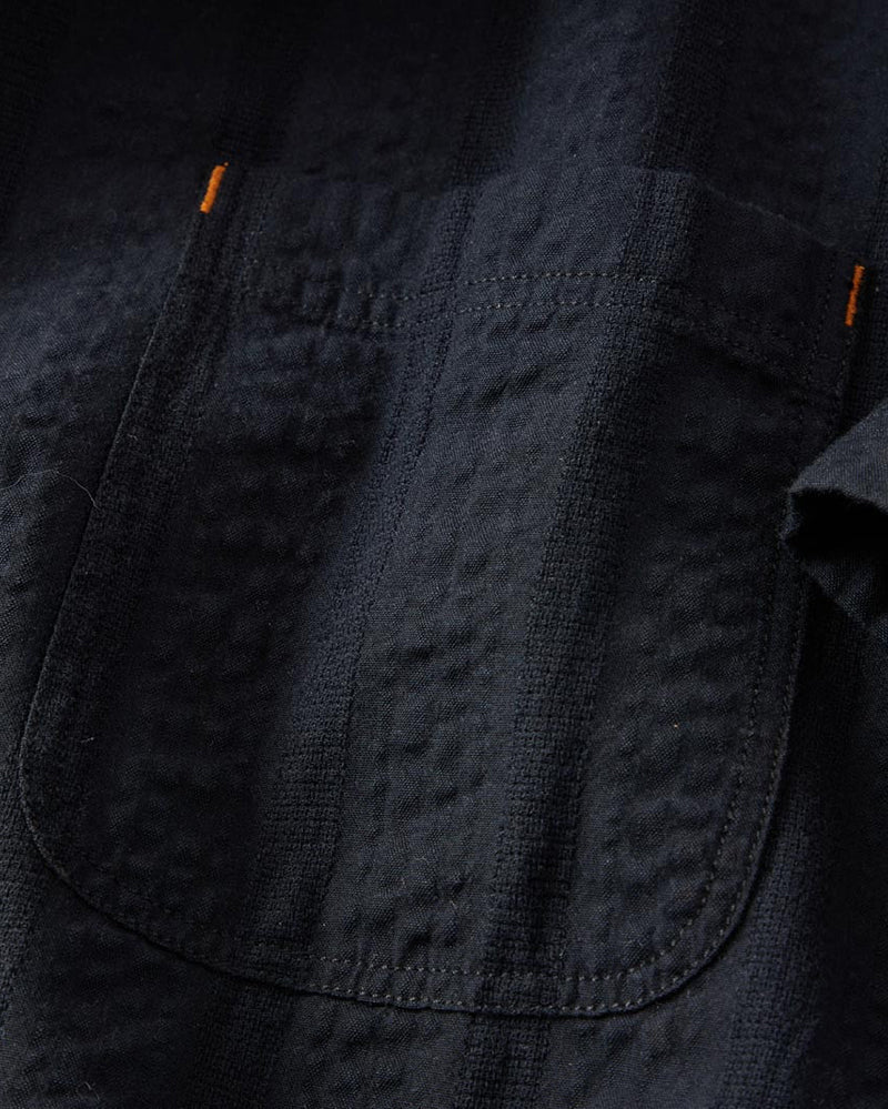 Black Seersucker Camp Collar Shirt
