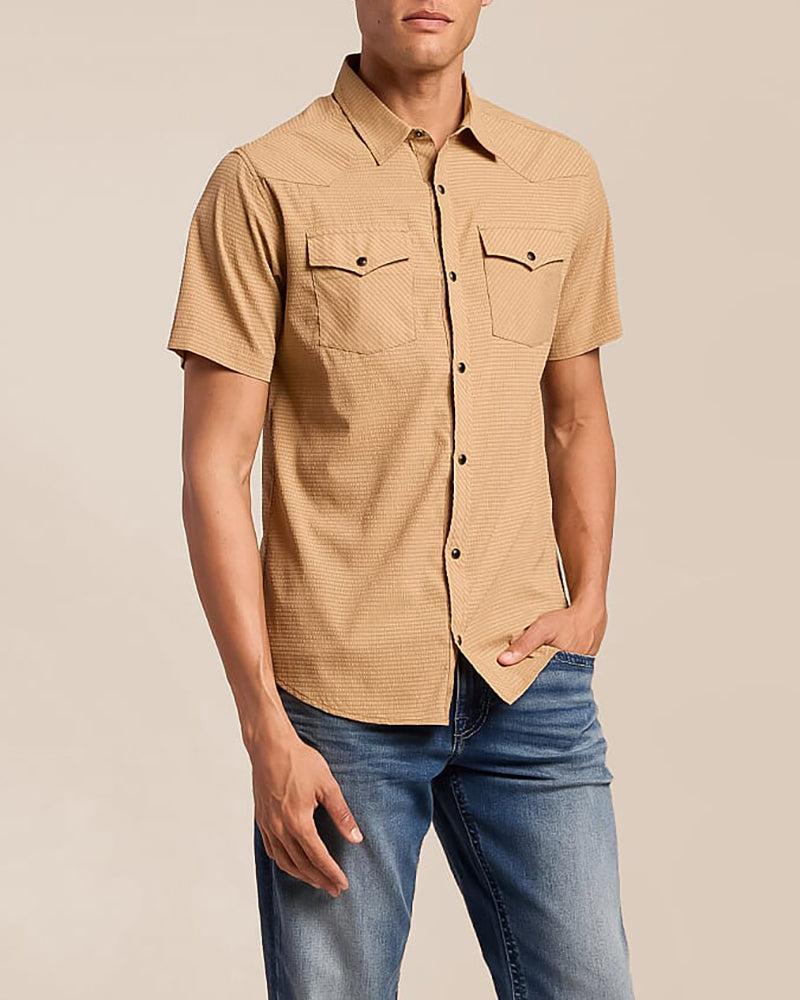Men's Textured Double Chest Pocket Short Sleeve Western Shirt