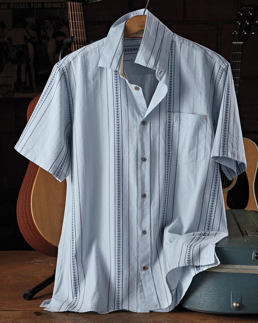 Light Blue Short Sleeve Stripe Dobby Shirt