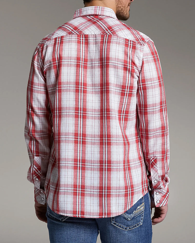Dual Pocket Contrast Trim Woven Snap Plaid Shirt