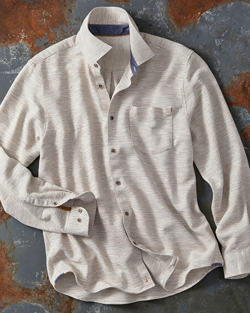 Long Sleeve Cotton Blend Colorful Weave Shirt