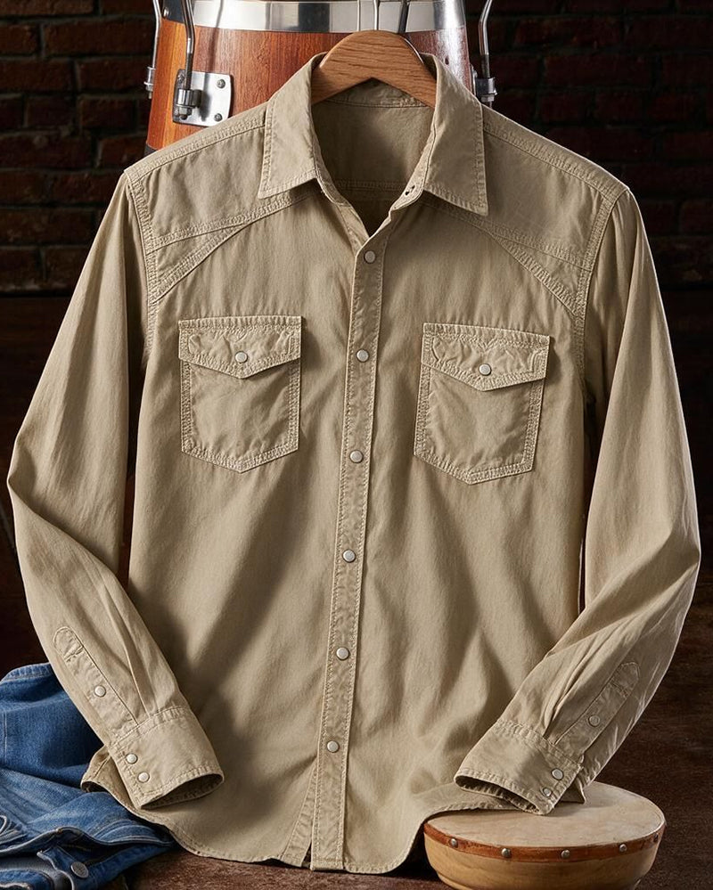Tan Washed Western Snap Front Shirt
