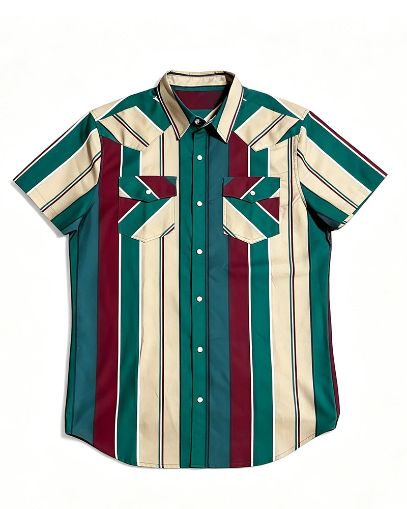 Men's Vintage Stripe Western Short Sleeve Shirt