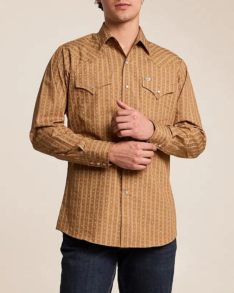 Gold Vertical Striped Western Long Sleeve Shirt