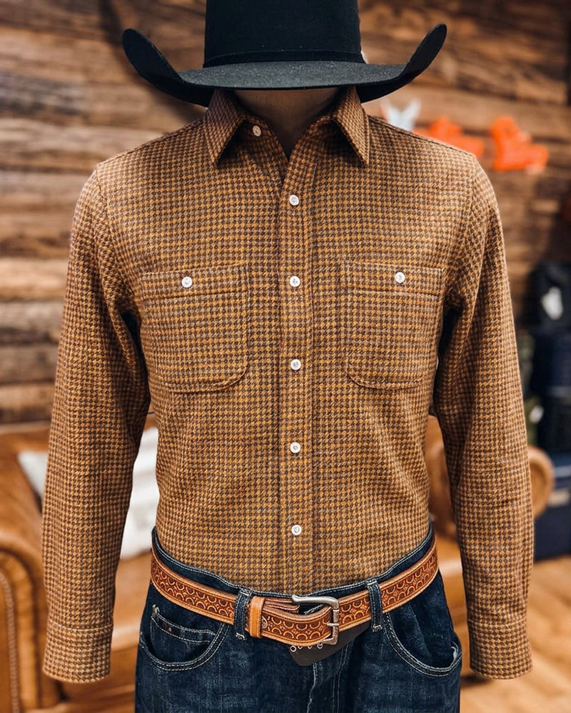 Men's Houndstooth Dual Chest Pocket Long Sleeve Shirt
