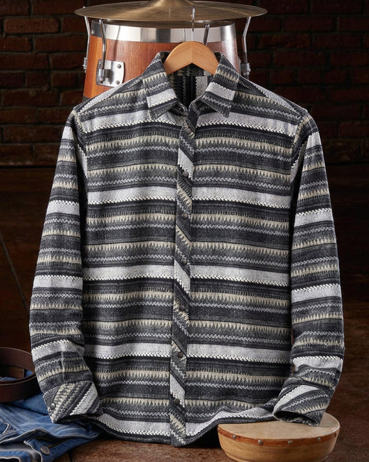 Black Tan Wavy Stripe  Athletic Snap Long Sleeve Shirt