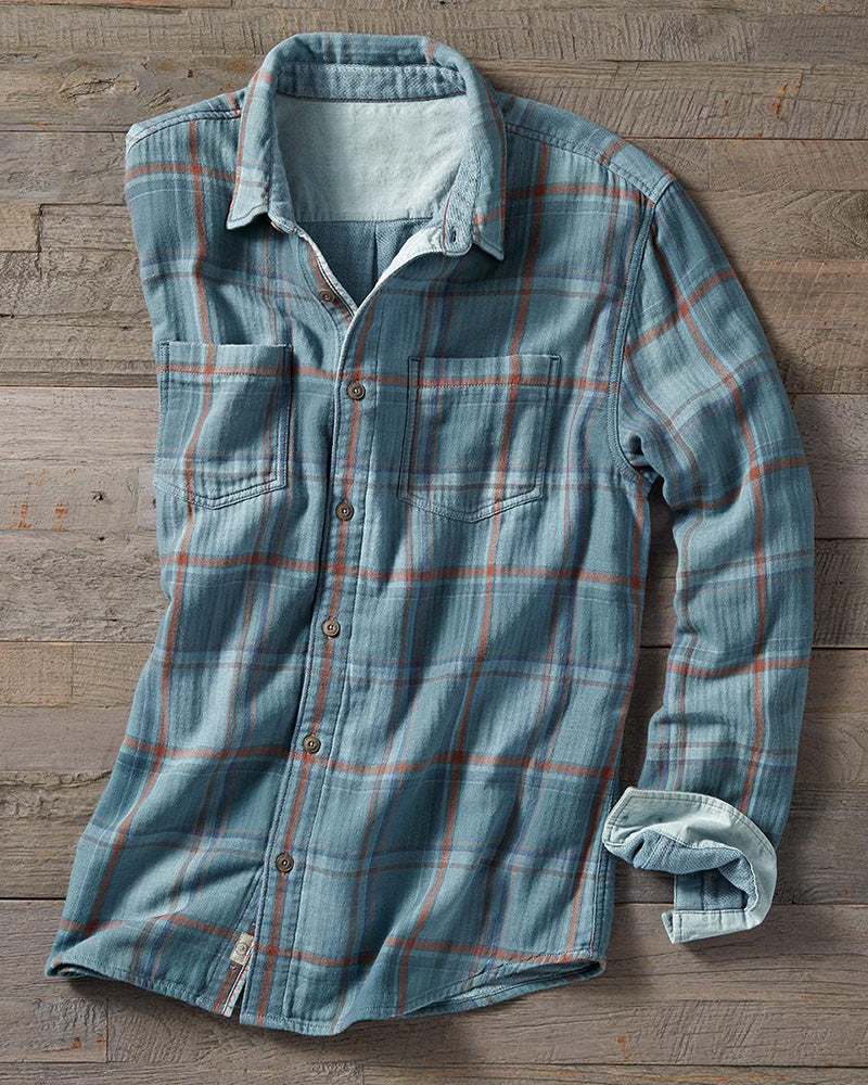 Men's Double Pocket  Plaid Button Shirt
