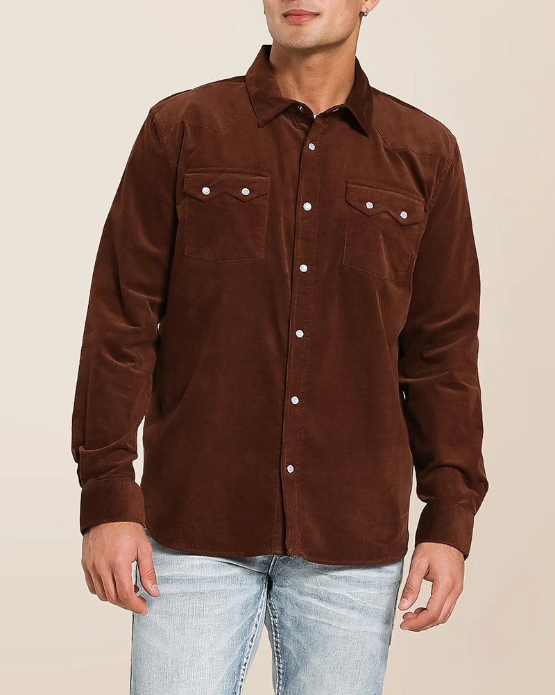 Solid Brown Western Long Sleeve Shirt