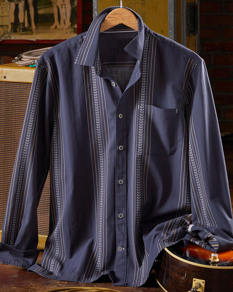 Long Sleeve Cotton Dobby Stripe Pocket Shirt