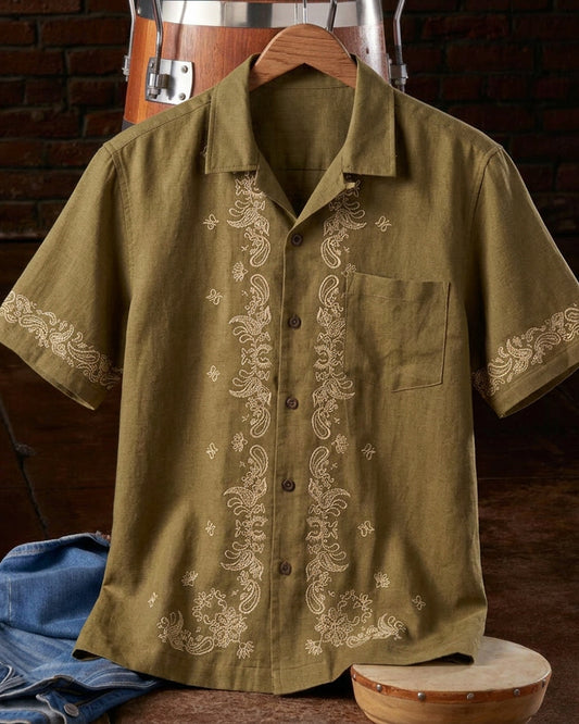 Men's Button Down Short Sleeve Patterned Shirt