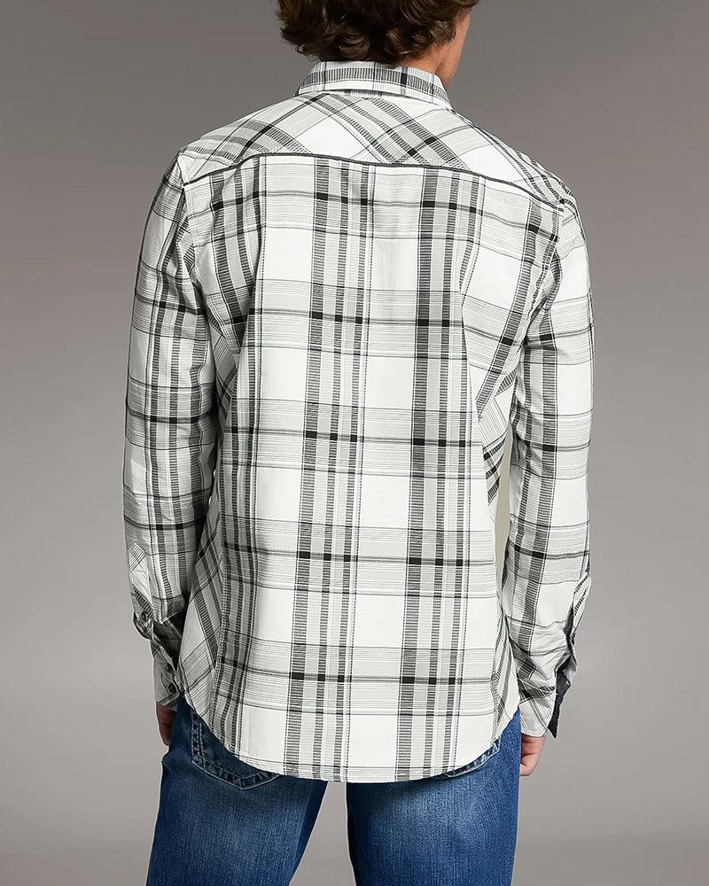 Contrast Trim Western Plaid Snap Shirt