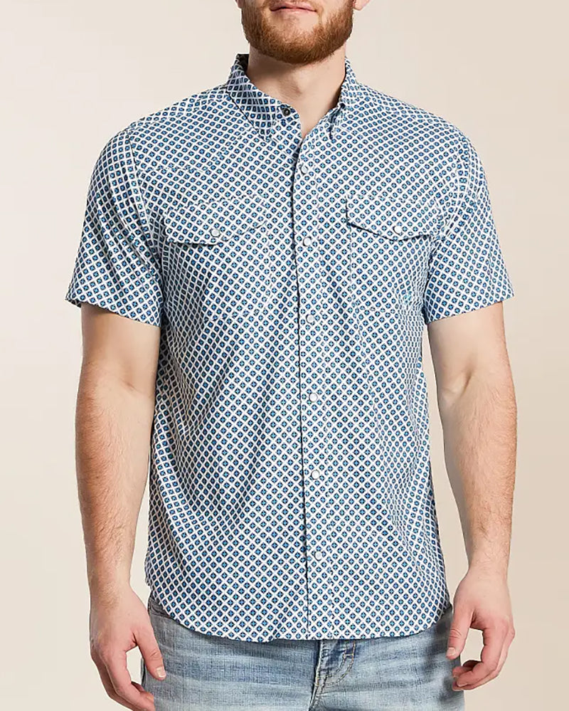 White Geo Print Western Short Sleeve Shirt