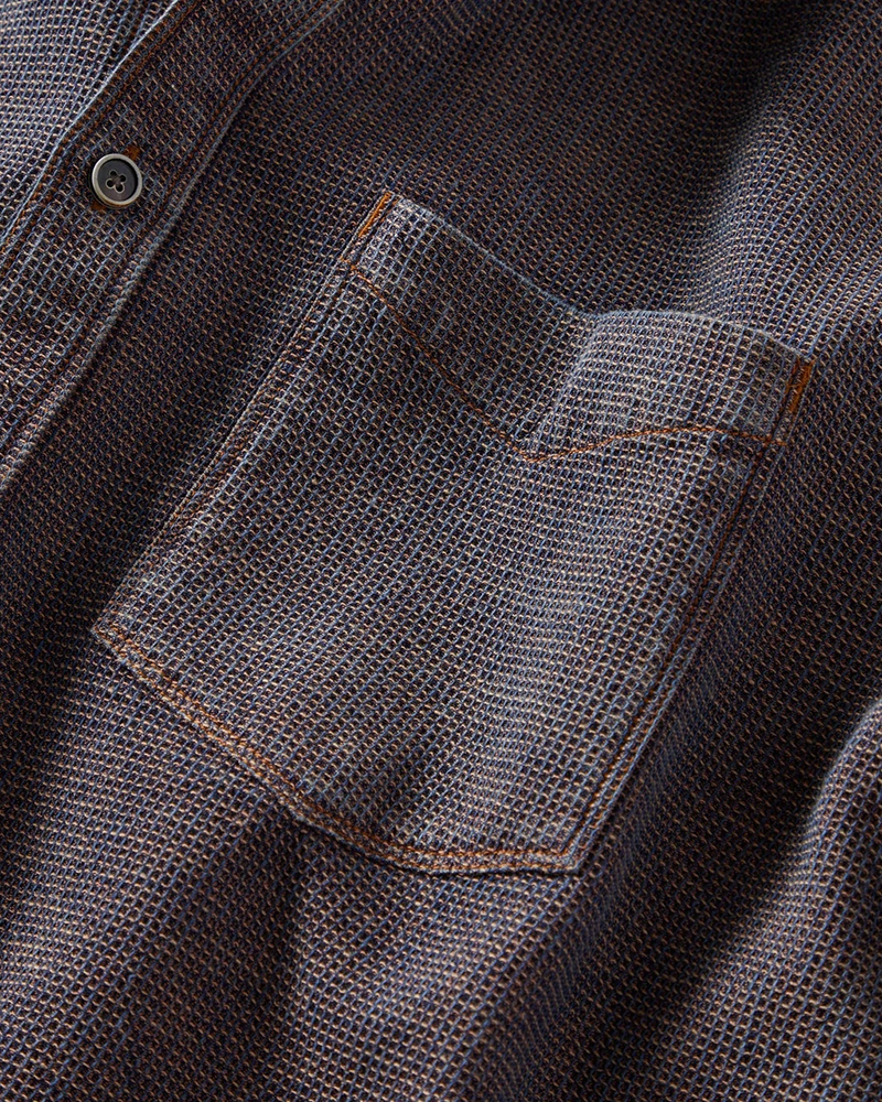 Long Sleeve Indigo-Dyed Waffle Weave Shirt