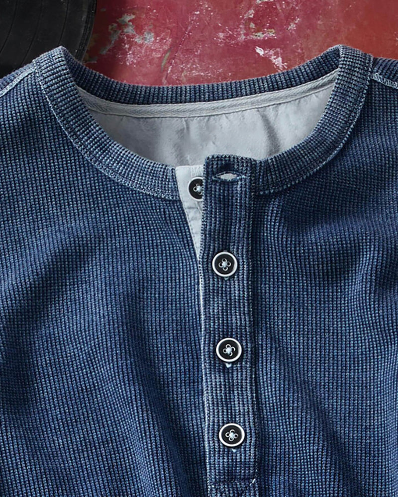 Indigo Waffle Knit Henley Top