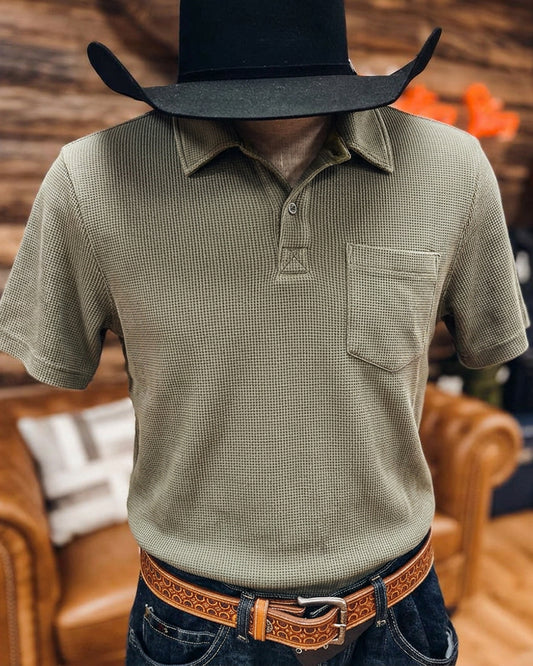 Short Sleeve 2-Button Waffle Knitted Polo
