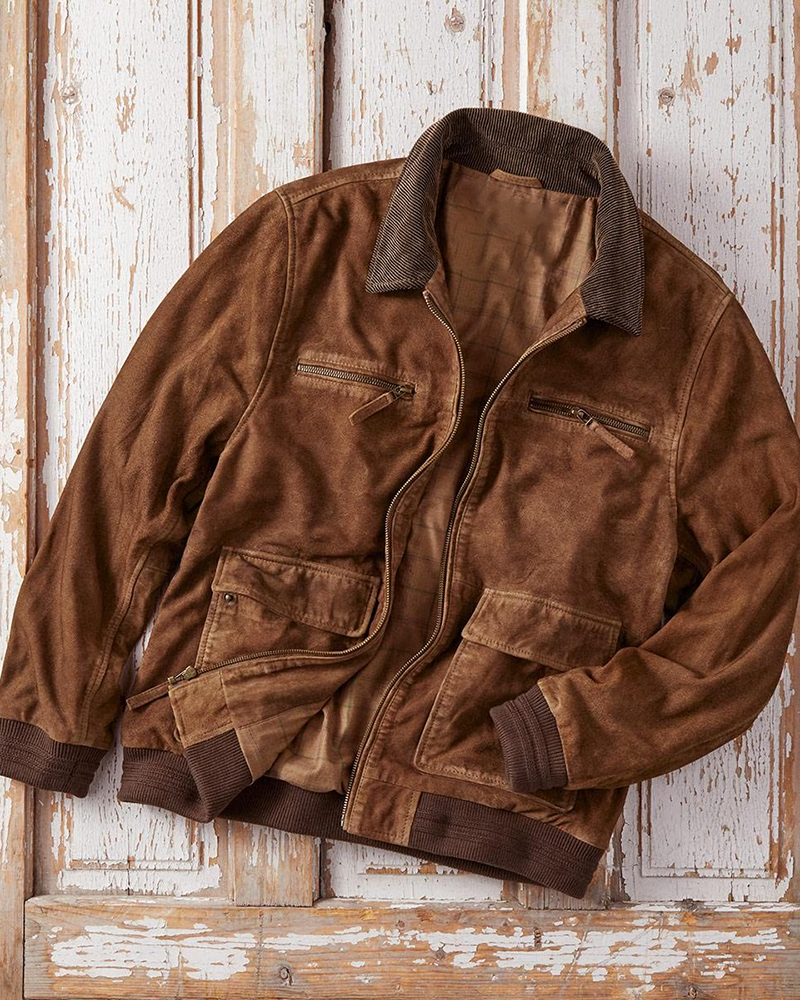 Men's Cognac Lambsuede Bomber Jacket