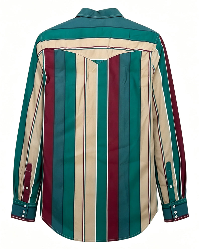 Men's Vertical Striped Long Sleeve Pearl Snap Dual Pocket Western Shirt