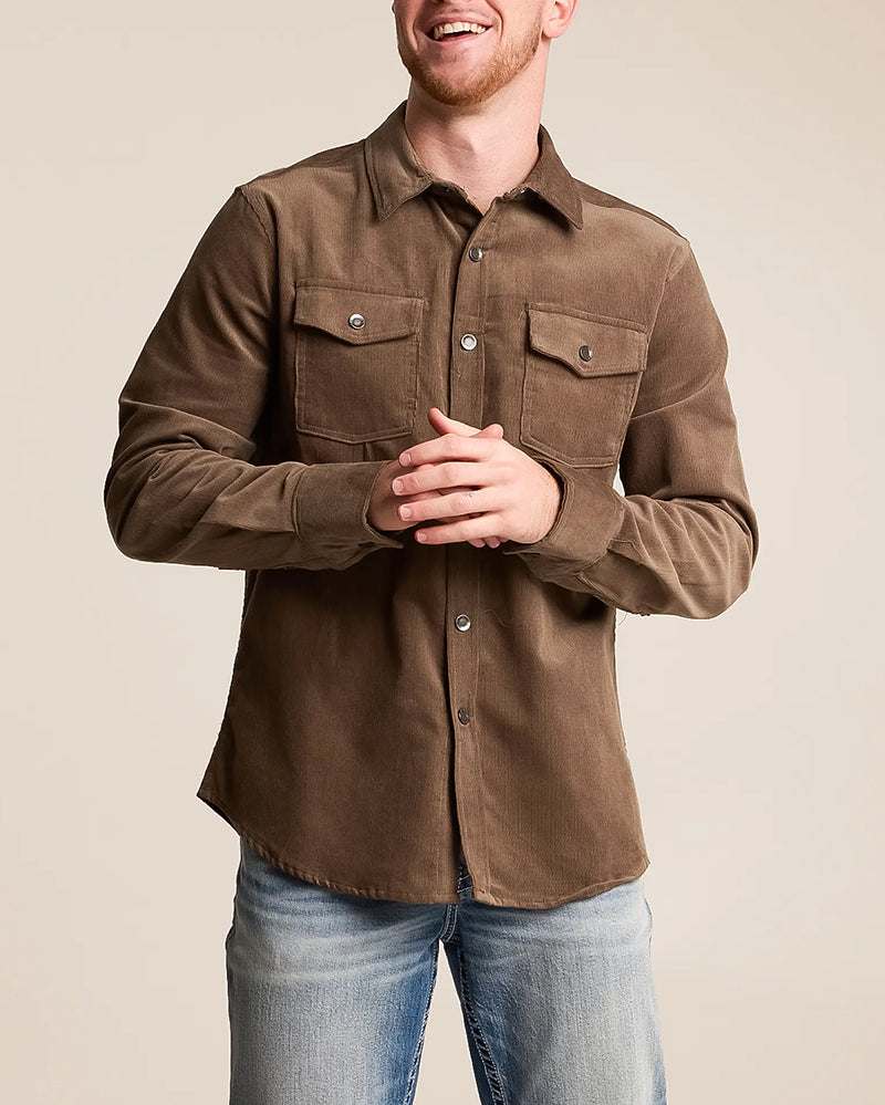 Solid Brown Snap Long Sleeve Shirt