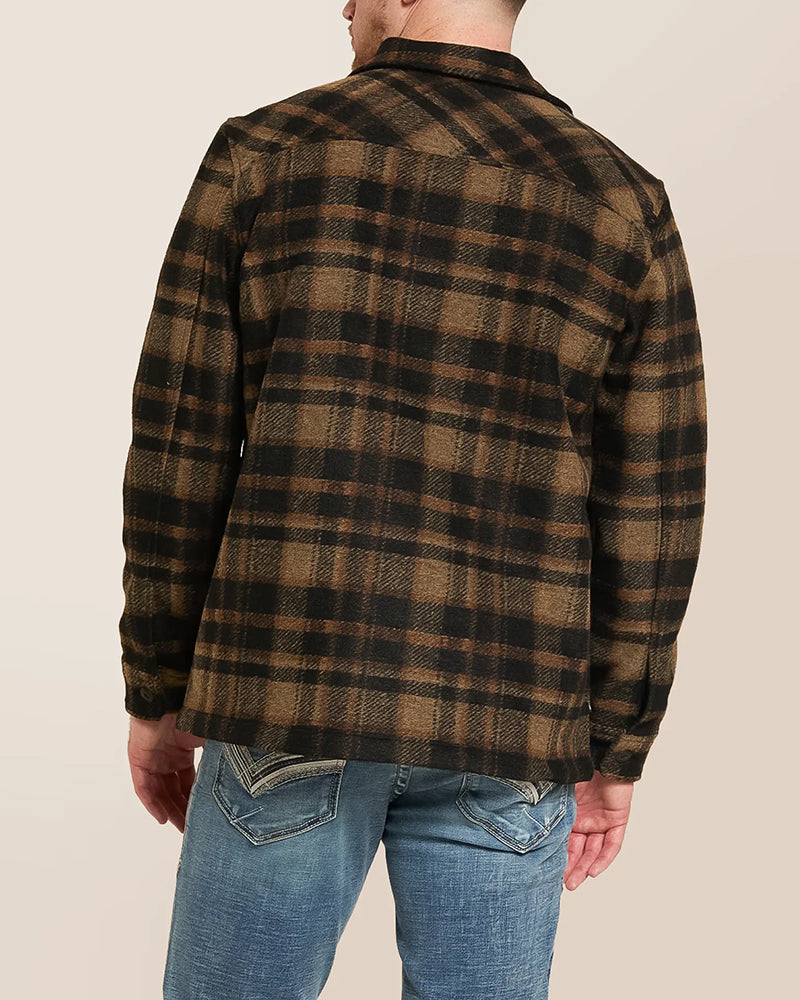 Black Brown Brushed Plaid Long Sleeve Shirt