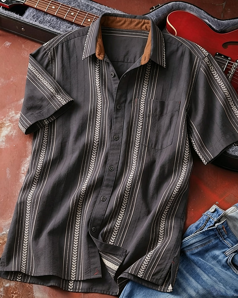 Men's Striped Short Sleeve Button Up Shirt