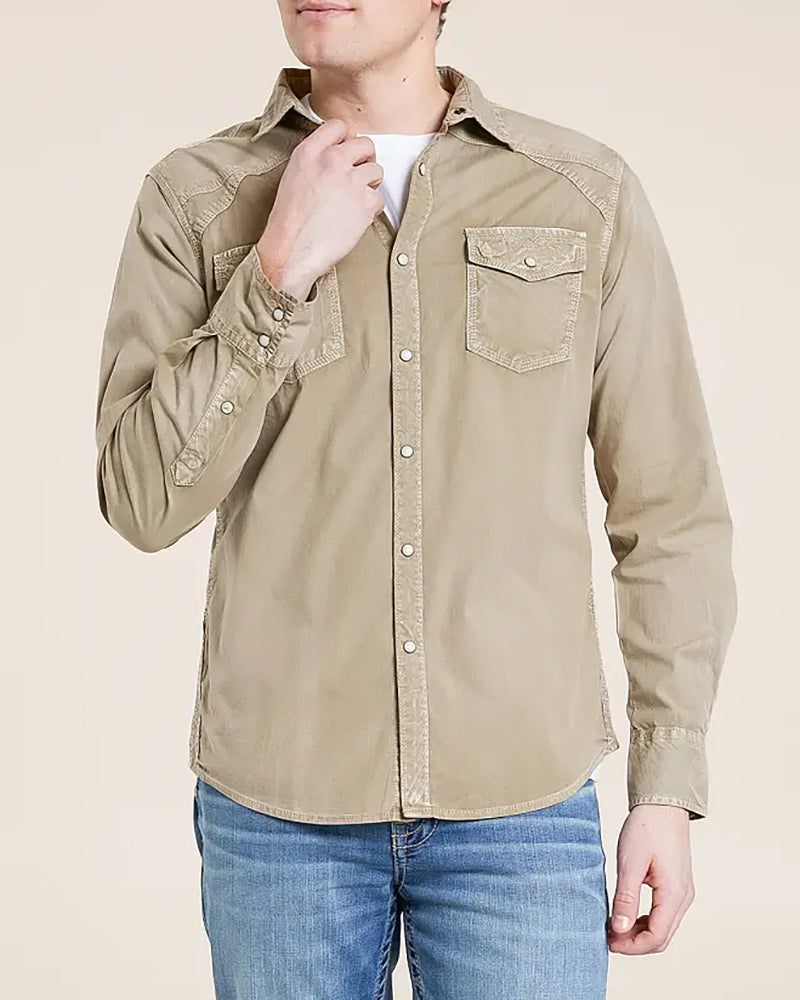 Tan Washed Western Snap Front Shirt