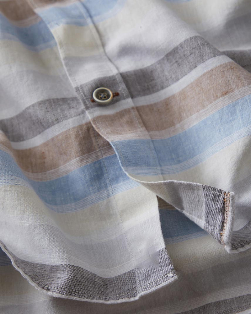 Blue Tan Stripe Short Sleeve Shirt