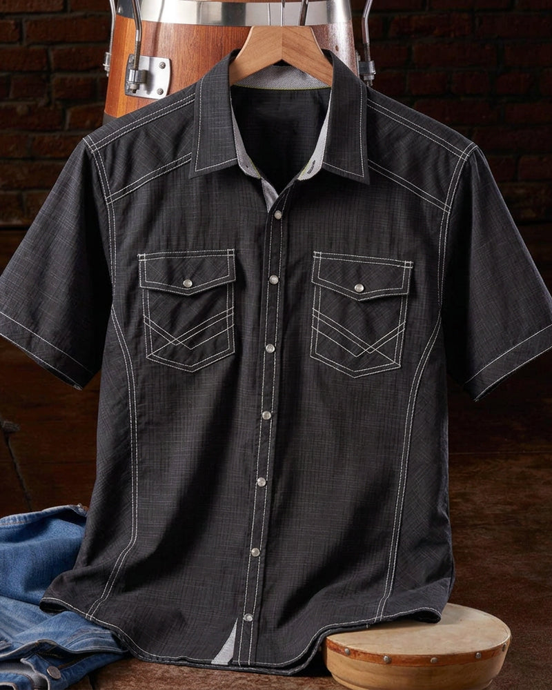 Contrast Stitched Western Snap Button Short Sleeve Shirt
