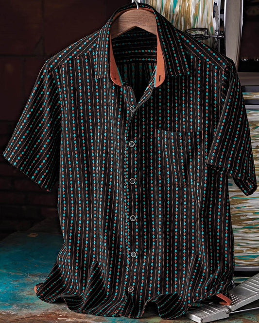 Black Dobby Stripe Short Sleeve Shirt