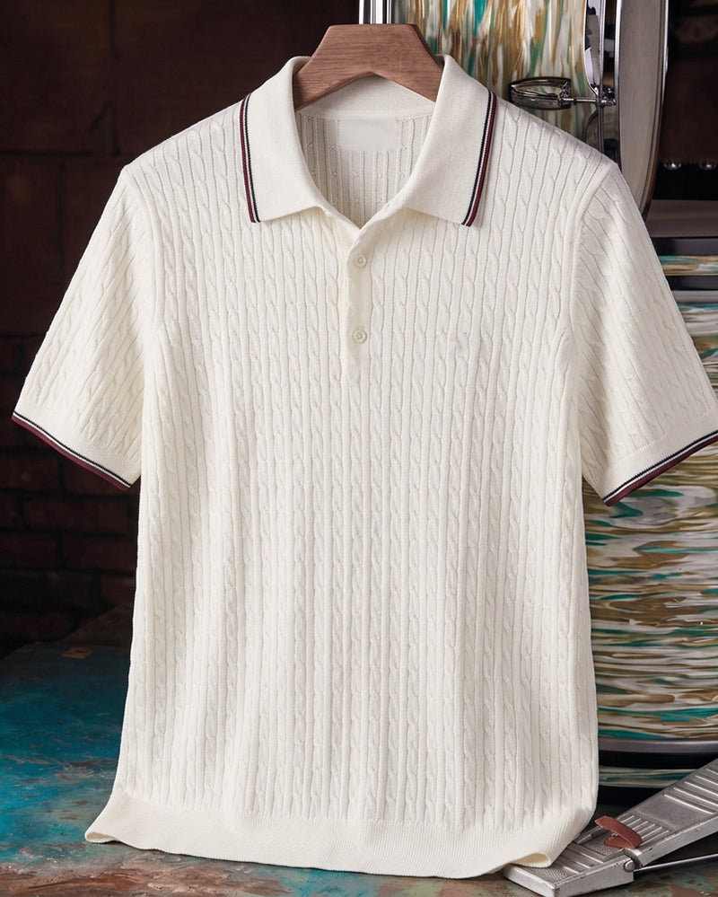 Cable Knit Short Sleeve Polo