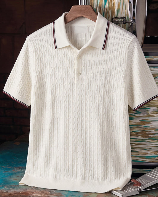 Cable Knit Short Sleeve Polo