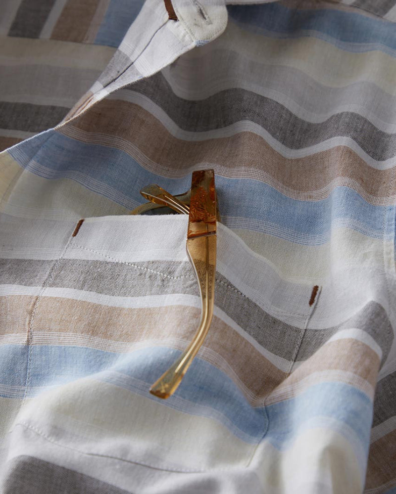 Blue Tan Stripe Short Sleeve Shirt