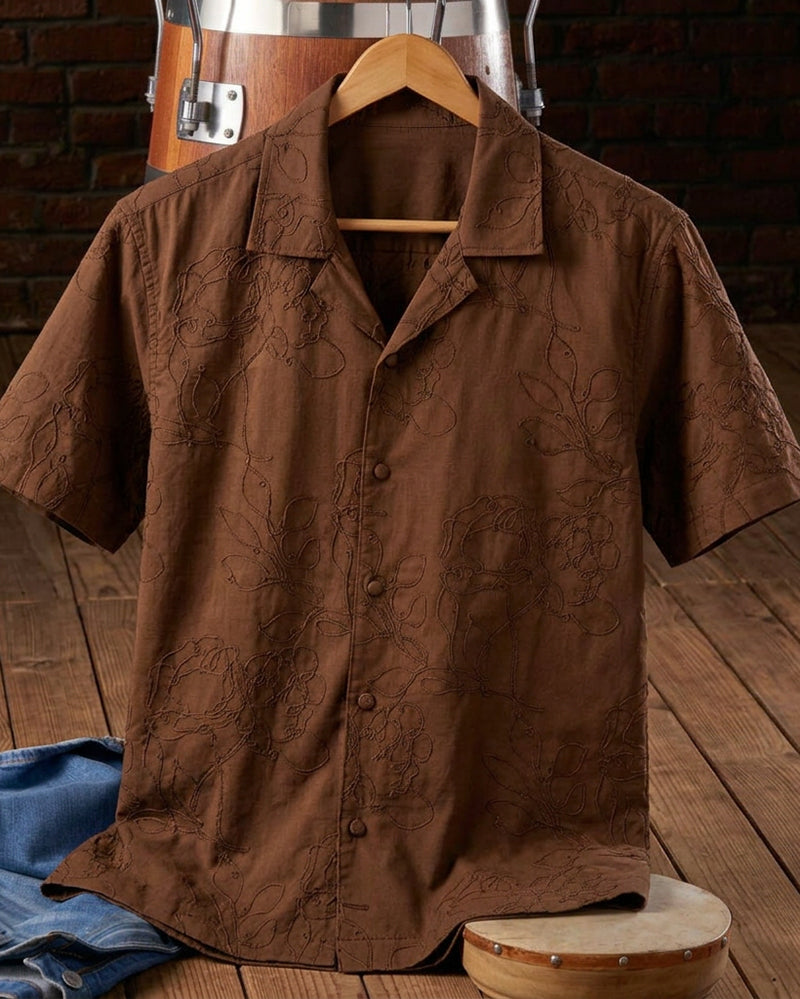 Botanical Pattern Short Sleeve Casual Shirt