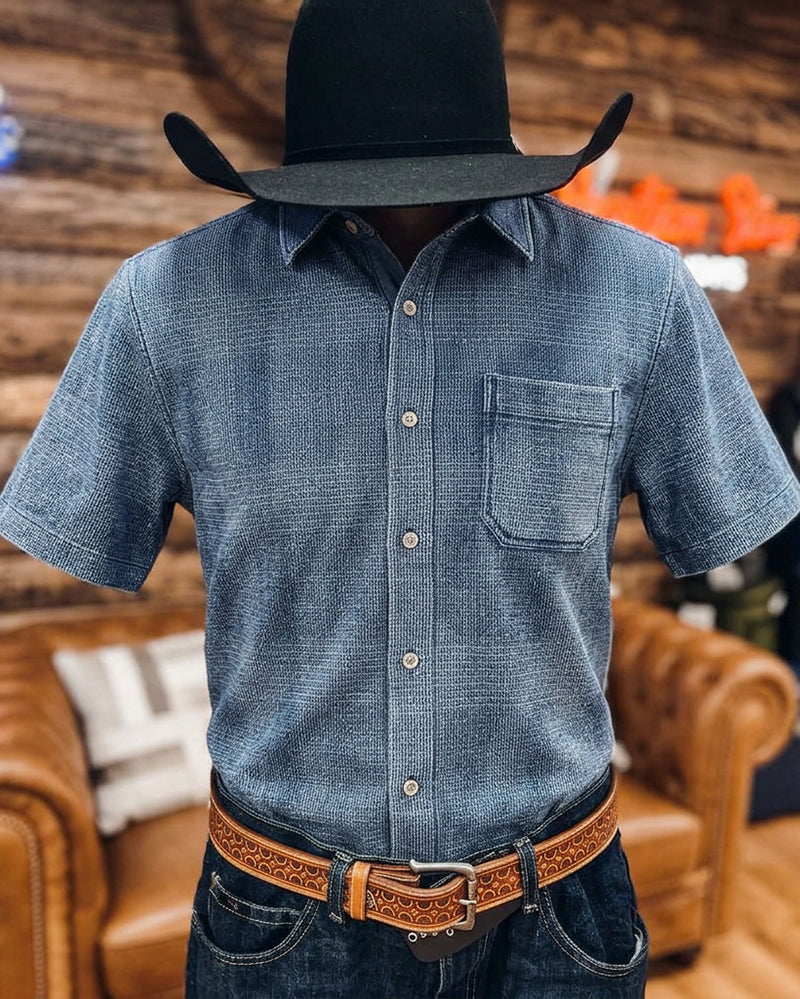 Men's Textured Contrast Lined Short Sleeve Shirt