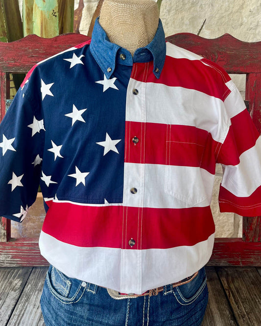 Men's American Flag Short Sleeve Button-Down Shirt