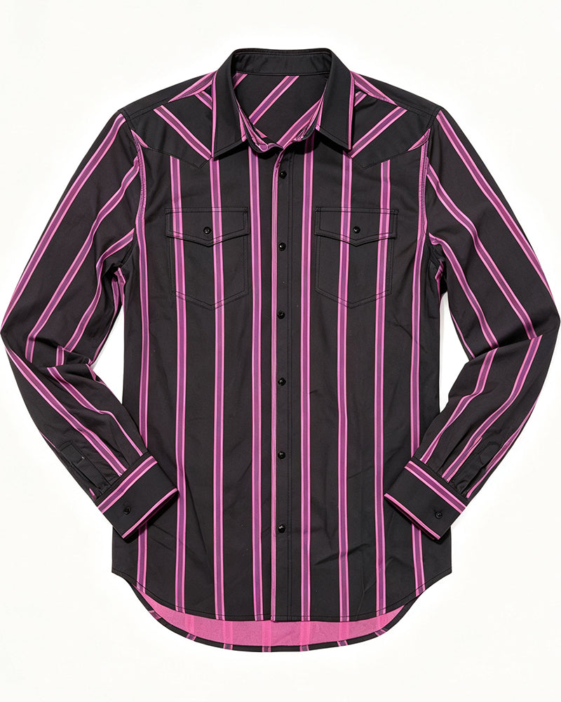 Men's Black Magenta Striped Vintage Cowboy Shirt